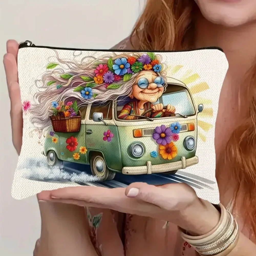 Hippie Style Grandma Floral Design Toiletry Cosmetic Makeup Bag New ***READ